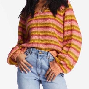 Billabong Striped Pink and Orange Women's Sweater